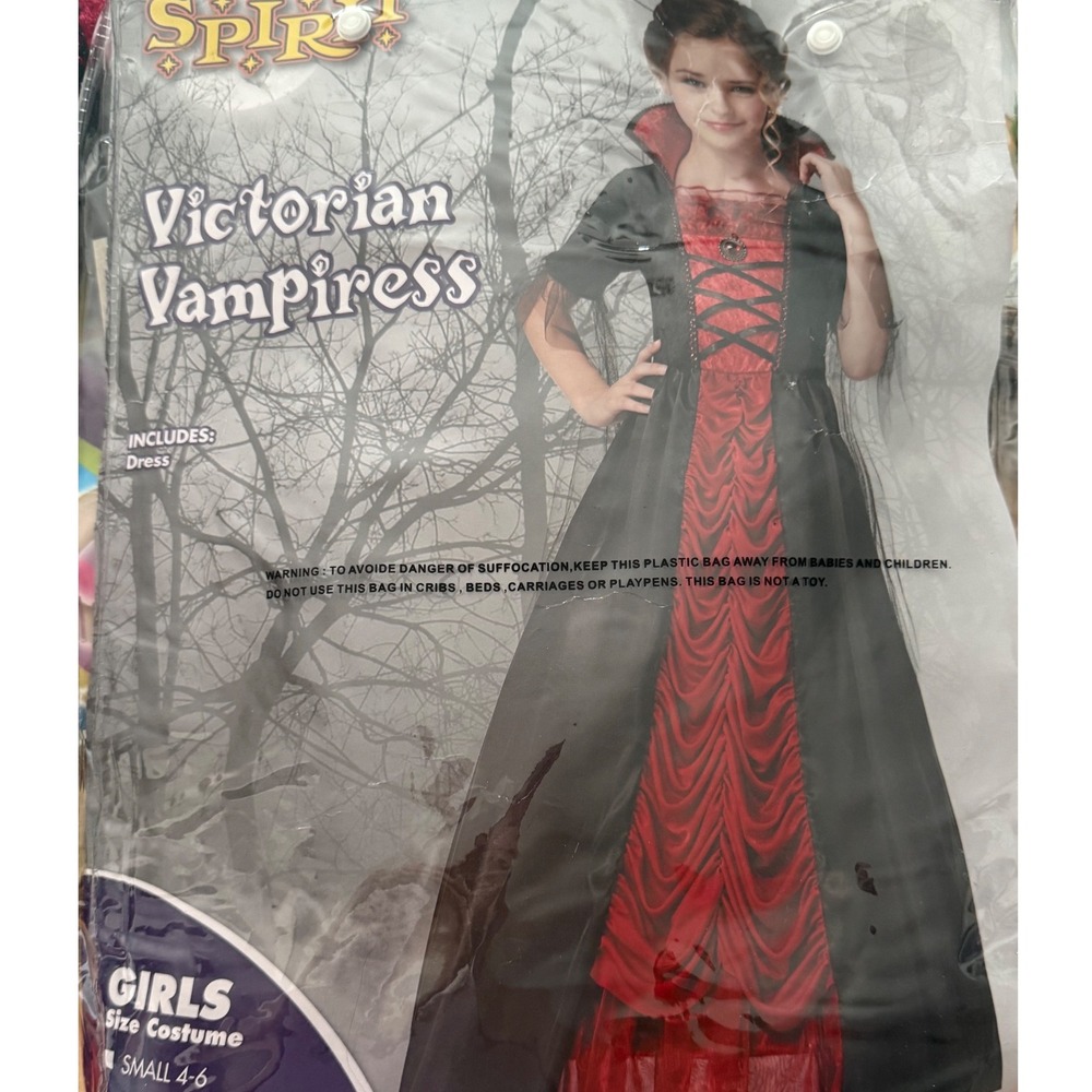 Spirit Halloween Victorian Vampiress Costume Girls XL 14-16 Black Red Dress